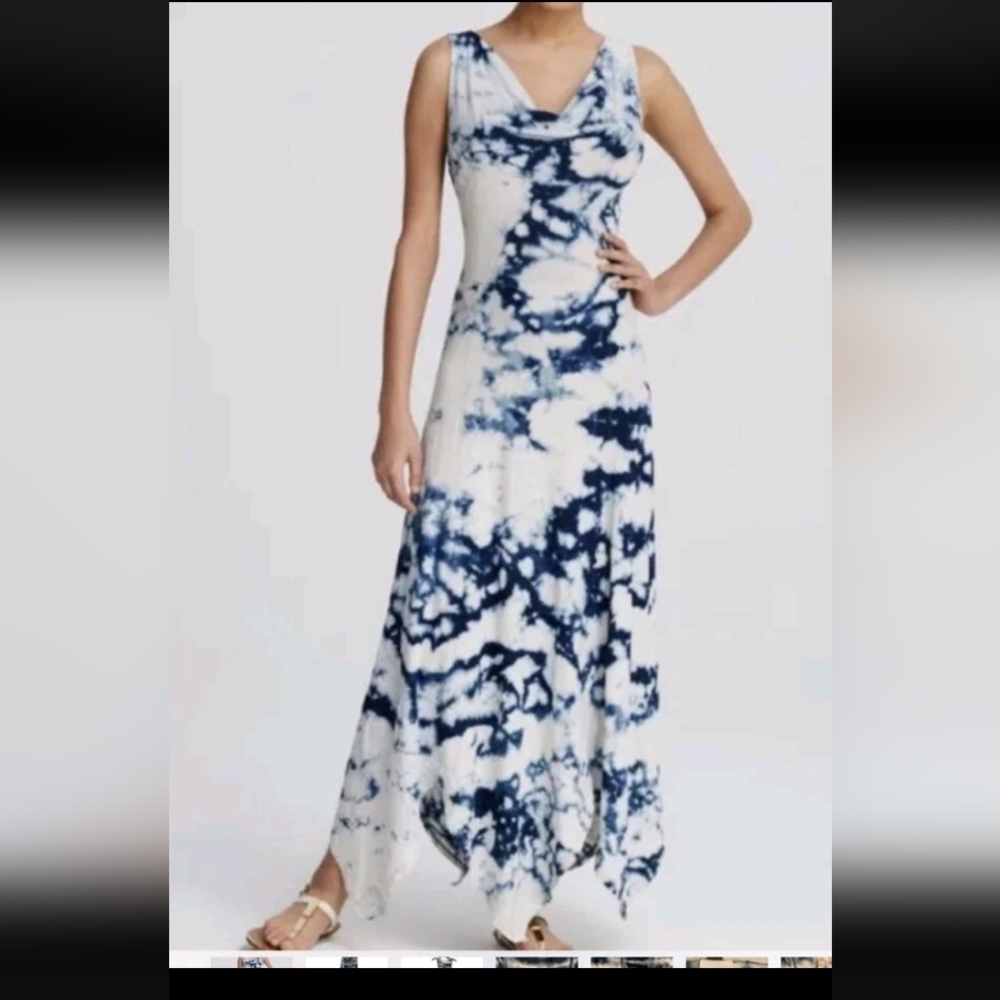 Mindset By XCVI Tie-Dye Sleeveless Maxi Dress S 100% Cotton Blue & White